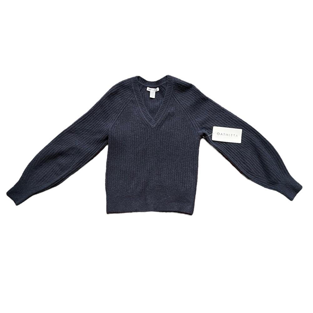Athleta Layover V Neck Sweater Navy Women’s XXS Super Soft Wool Blend